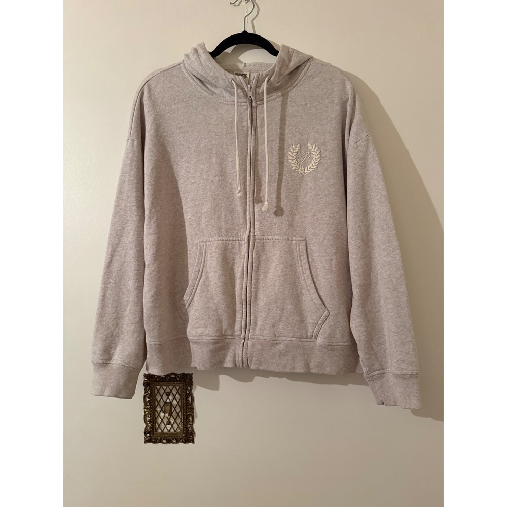 PINK Victoria's Secret Full Zip Jacket Hoodie Gray Laurel Wreath Crest Logo L